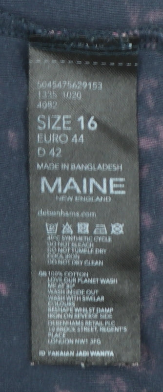 Maine New England Women's Blue Floral Long Sleeve Cotton Top Size 16