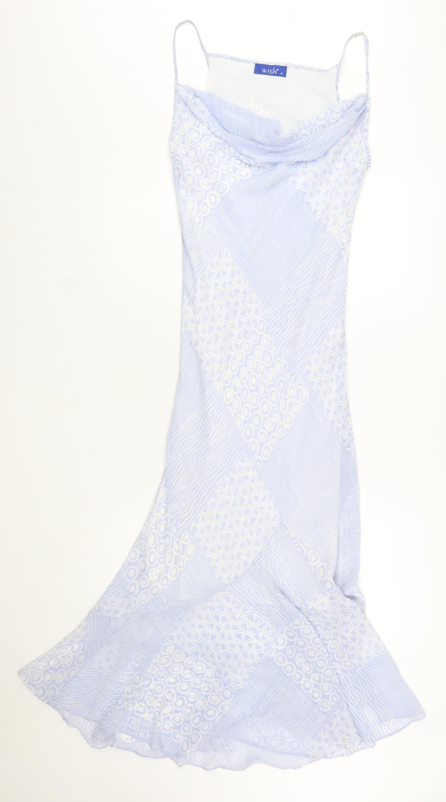 Wish Women Blue Geometric Midi Slip Dress Size 10