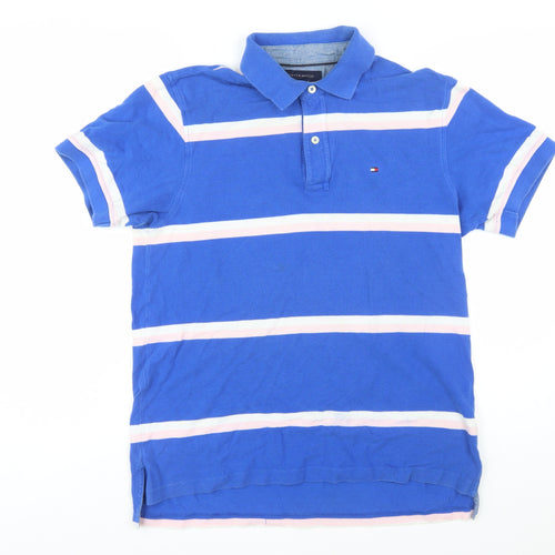 Tommy Hilfiger Men's Blue Striped Cotton Polo Shirt Size M
