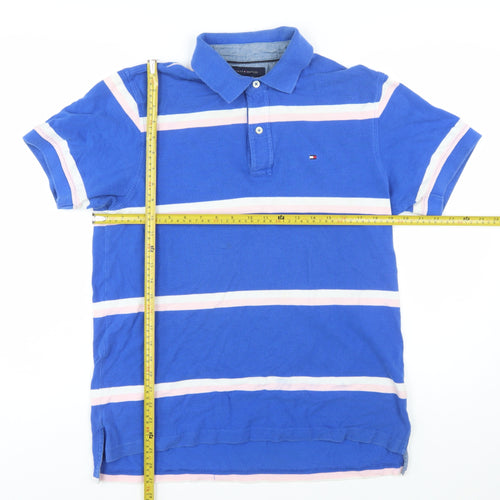 Tommy Hilfiger Men's Blue Striped Cotton Polo Shirt Size M