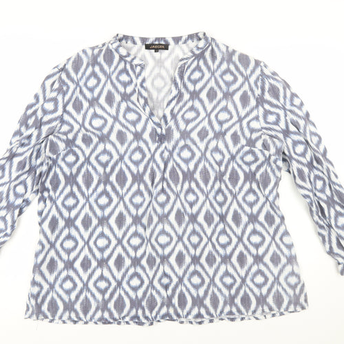 Jaeger Women Blue Geometric Viscose Long Sleeve Tunic Blouse Size 18