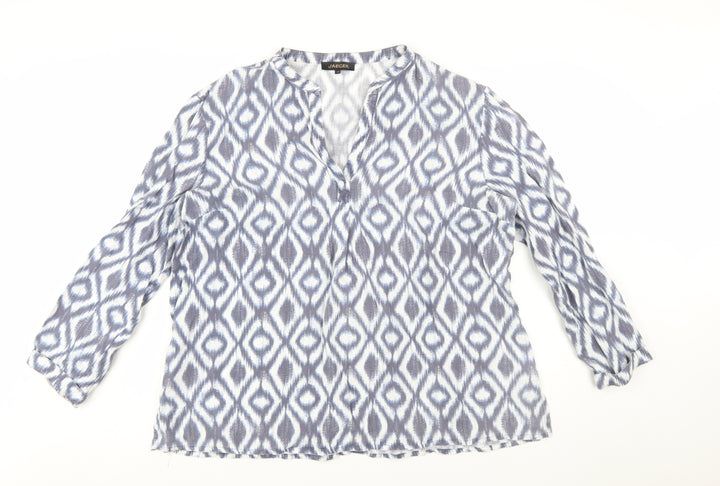 Jaeger Women Blue Geometric Viscose Long Sleeve Tunic Blouse Size 18