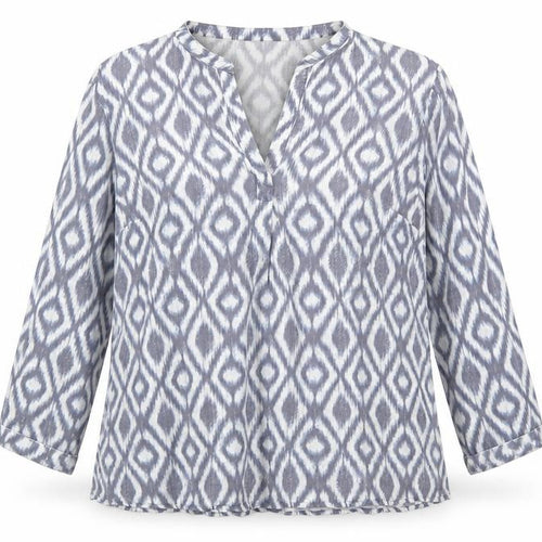 Jaeger Women Blue Geometric Viscose Long Sleeve Tunic Blouse Size 18