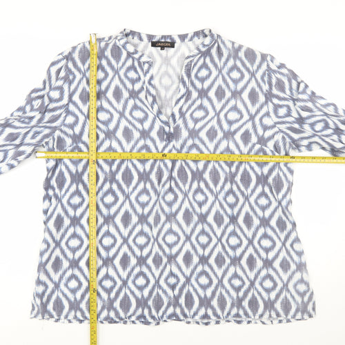 Jaeger Women Blue Geometric Viscose Long Sleeve Tunic Blouse Size 18