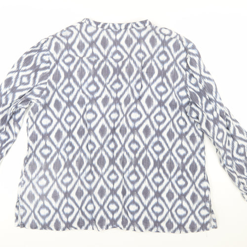 Jaeger Women Blue Geometric Viscose Long Sleeve Tunic Blouse Size 18