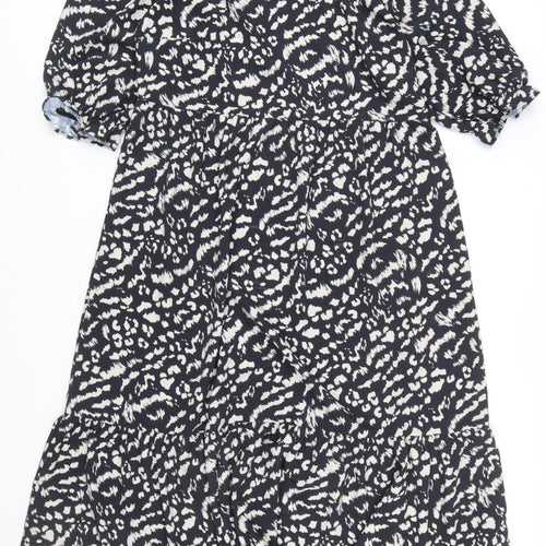 New Look Women's Black Animal Print High Neck Shift Dress Size 14