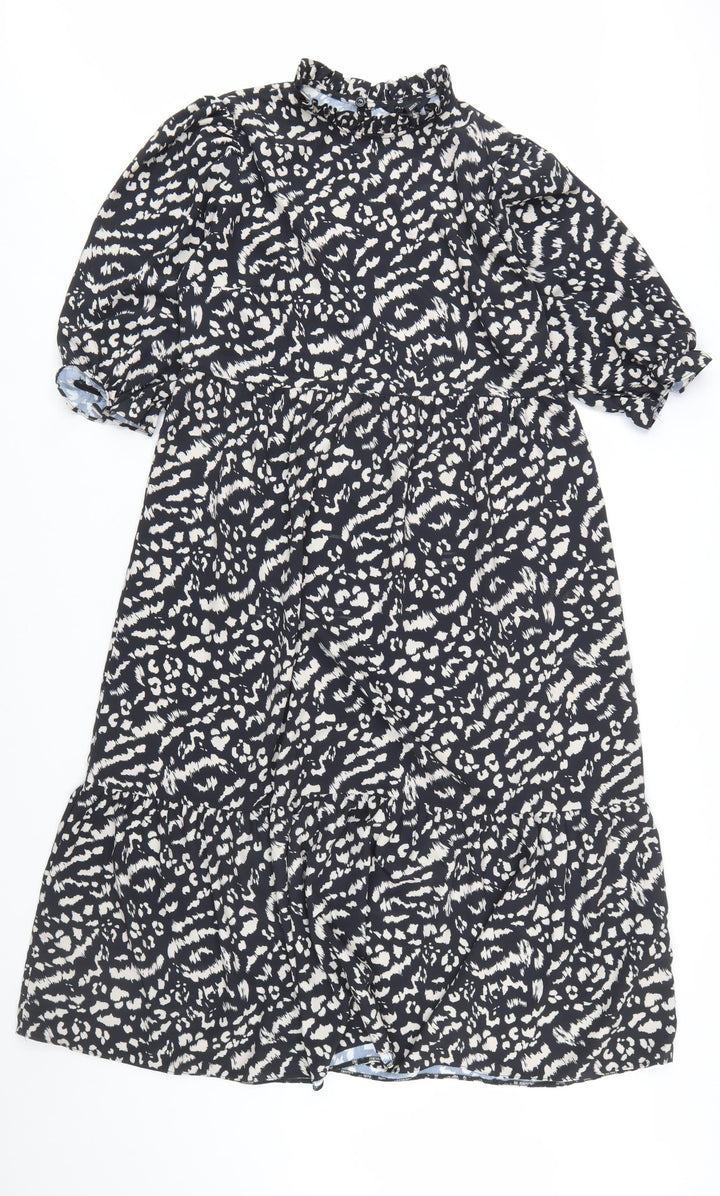 New Look Women's Black Animal Print High Neck Shift Dress Size 14