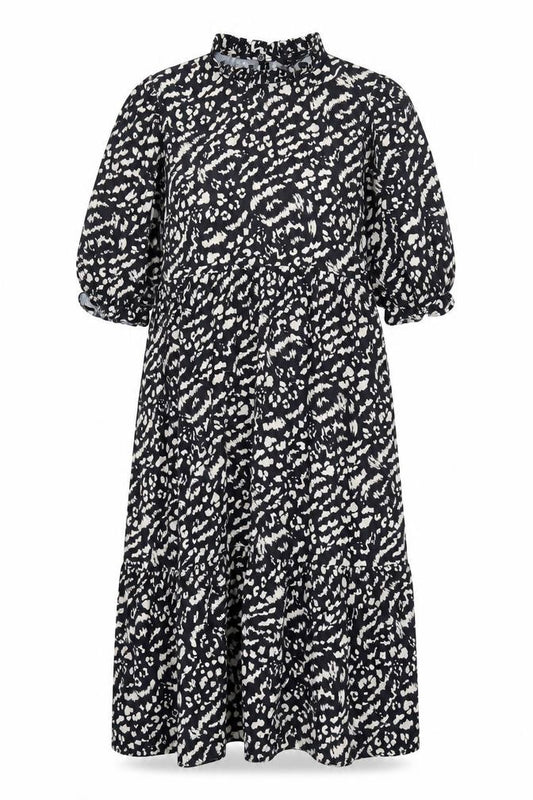Front view of New Look Women's Black Animal Print High Neck Shift Dress, size 14