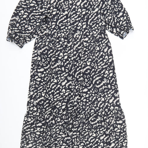 New Look Women's Black Animal Print High Neck Shift Dress Size 14