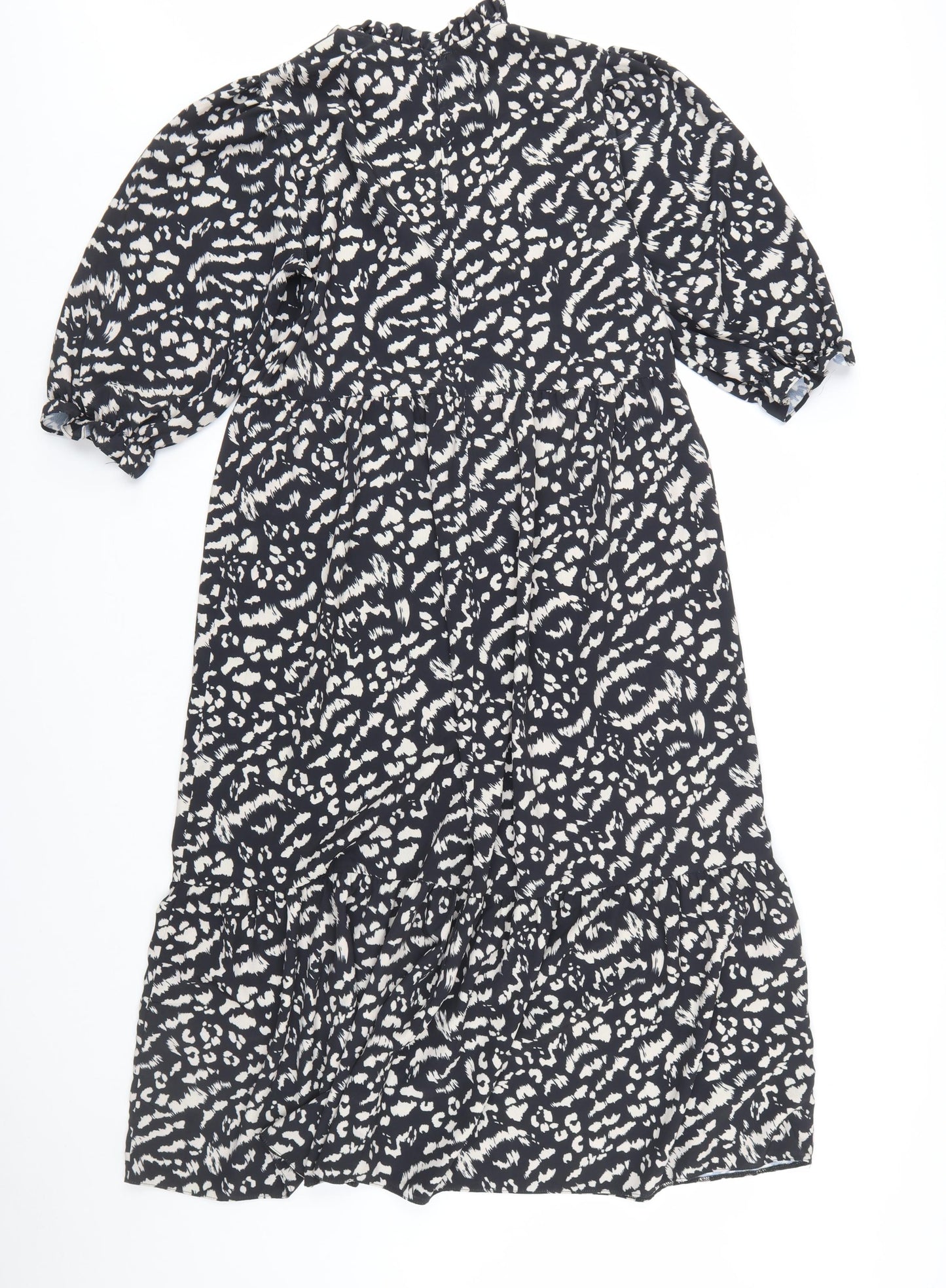New Look Women's Black Animal Print High Neck Shift Dress Size 14