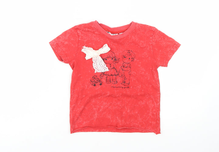 Daisy Street Women's Red Crew Neck Short Sleeve T-Shirt Size 6