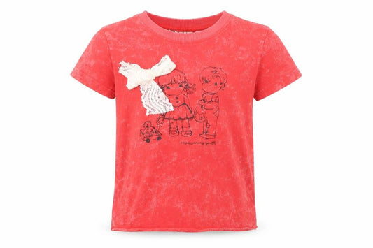 Front view of Daisy Street Women's Red Crew Neck Short Sleeve T-Shirt, size 6