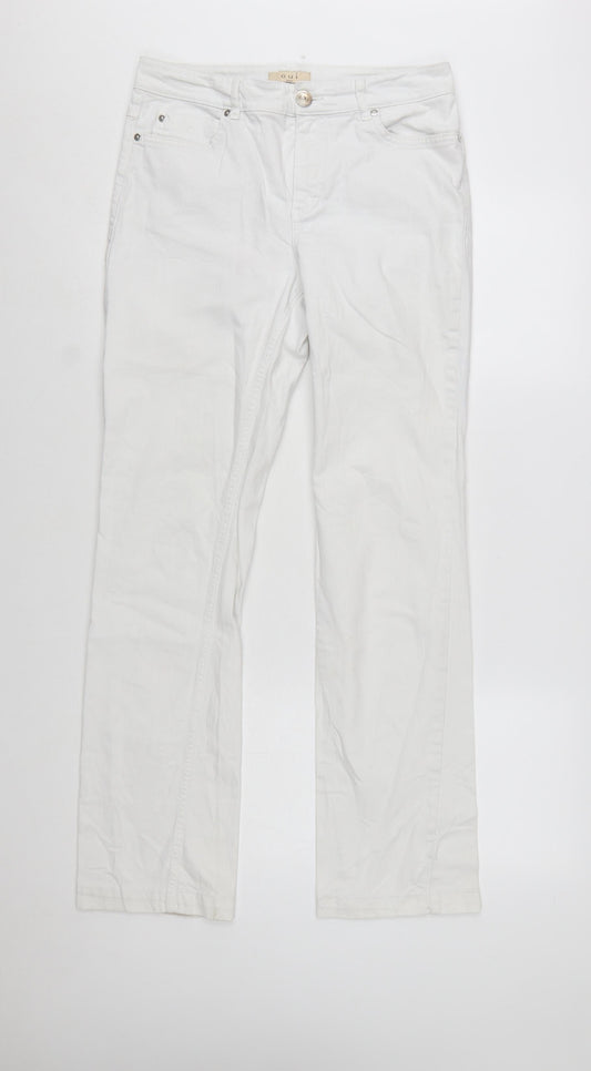Oui Women White Straight Denim Jeans Size 14 Stretch Cotton