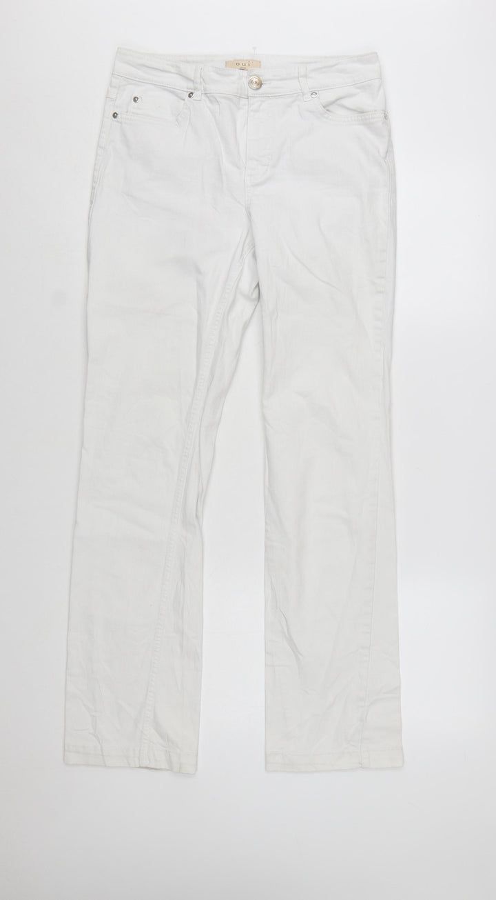 Oui Women White Straight Denim Jeans Size 14 Stretch Cotton