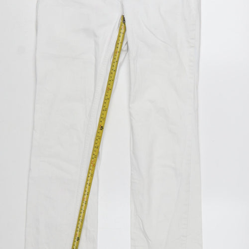 Oui Women White Straight Denim Jeans Size 14 Stretch Cotton