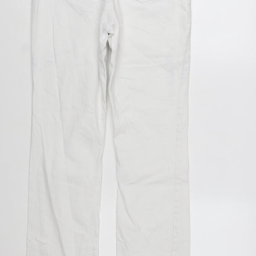 Oui Women White Straight Denim Jeans Size 14 Stretch Cotton