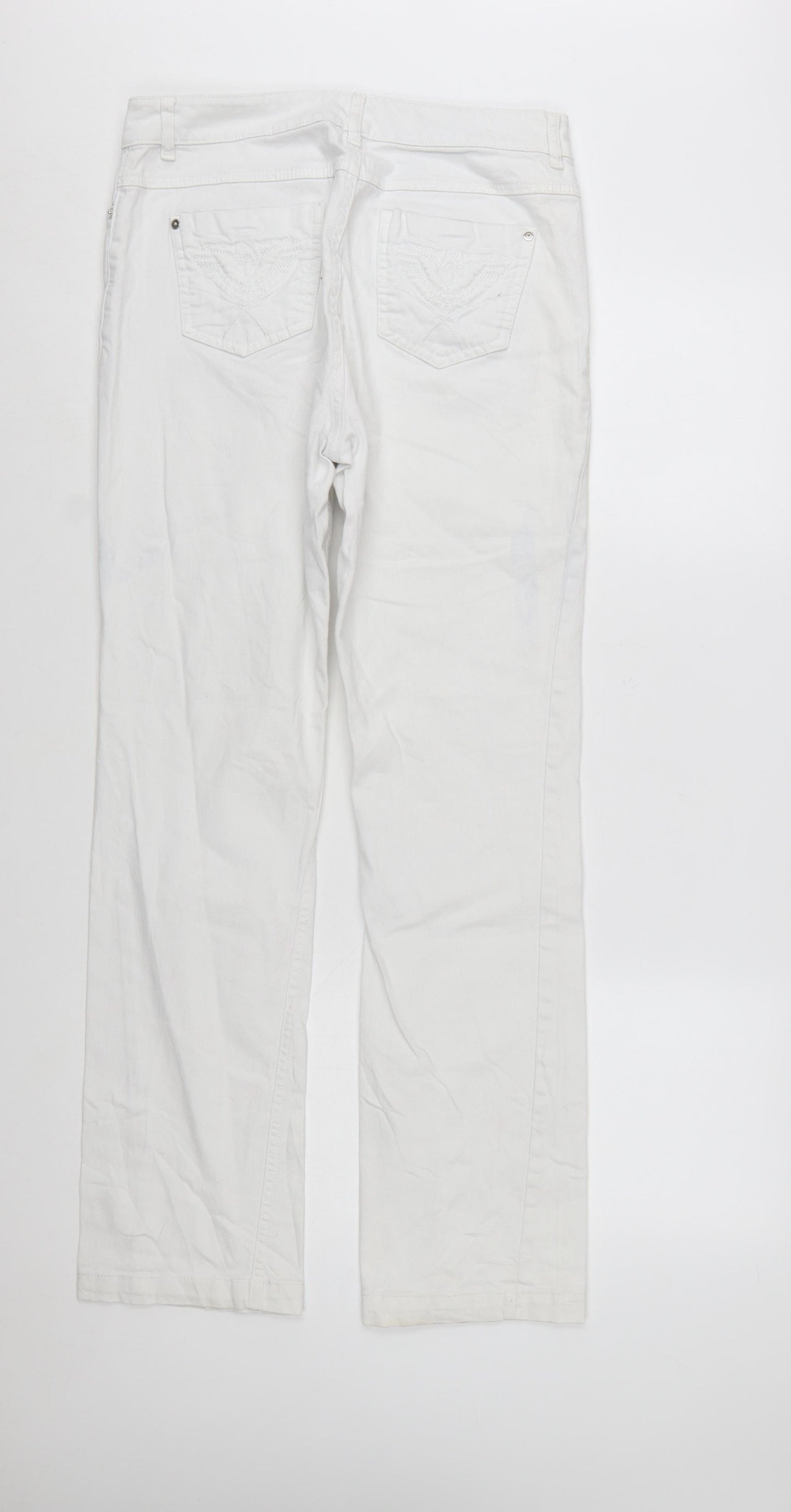 Oui Women White Straight Denim Jeans Size 14 Stretch Cotton