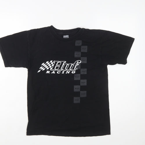 HUF Women Black Racing Graphic Cotton T-Shirt Size S