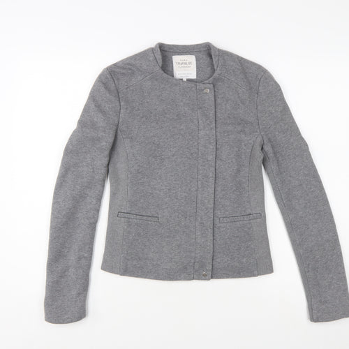Zara Women Grey Slim Fit Collarless Lined Jacket Size S