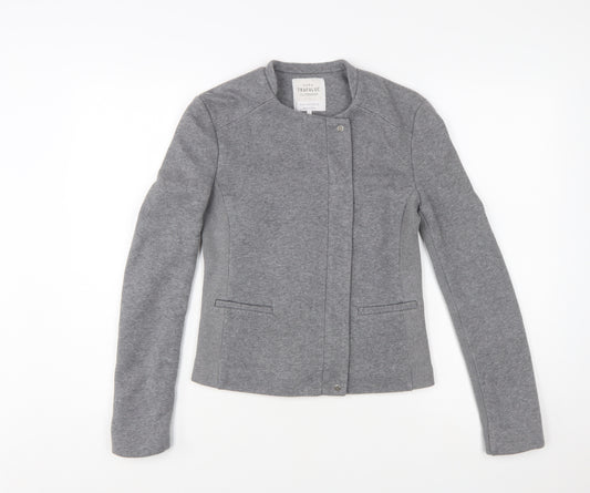 Zara Women Grey Slim Fit Collarless Lined Jacket Size S