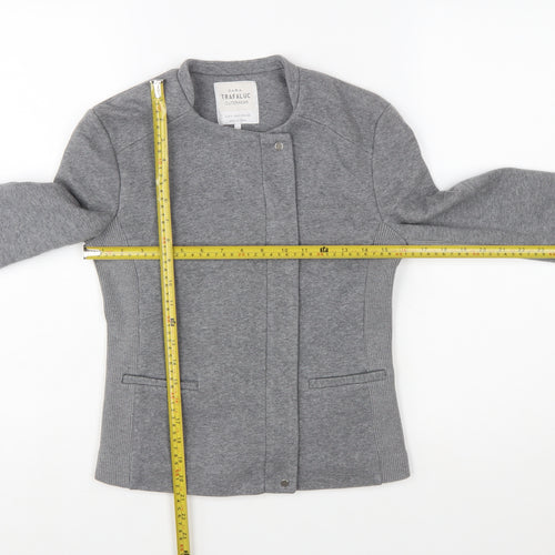 Zara Women Grey Slim Fit Collarless Lined Jacket Size S