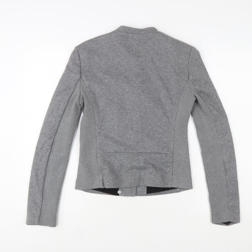 Zara Women Grey Slim Fit Collarless Lined Jacket Size S
