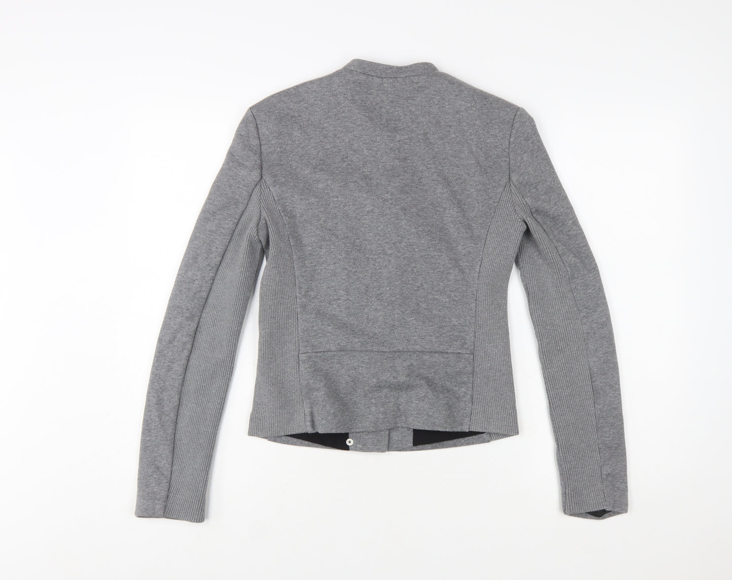Zara Women Grey Slim Fit Collarless Lined Jacket Size S