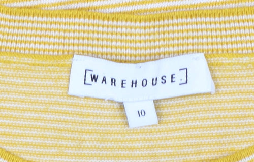 Warehouse Women’s Yellow Striped Crew Neck Long Sleeve Pullover Jumper Size 10