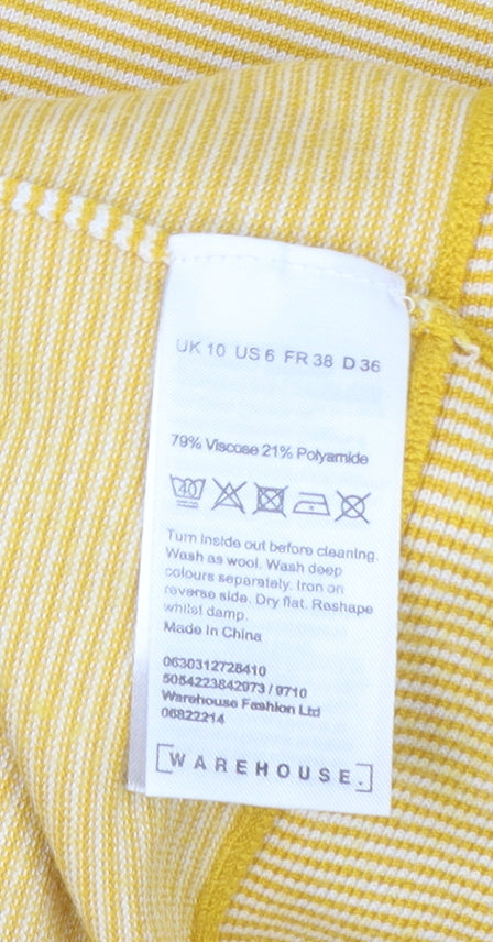 Warehouse Women’s Yellow Striped Crew Neck Long Sleeve Pullover Jumper Size 10