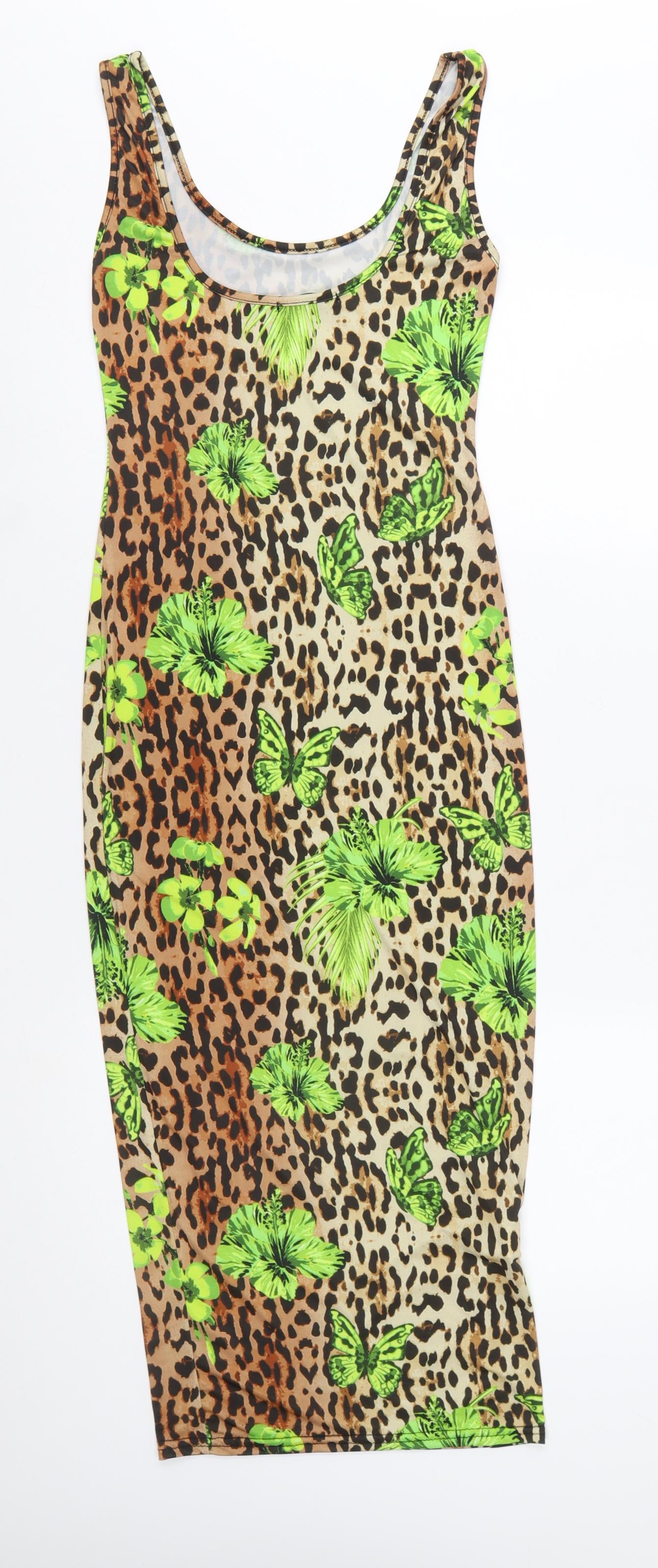 Missguided Women's Multicoloured Animal Print Bodycon Dress Size 8