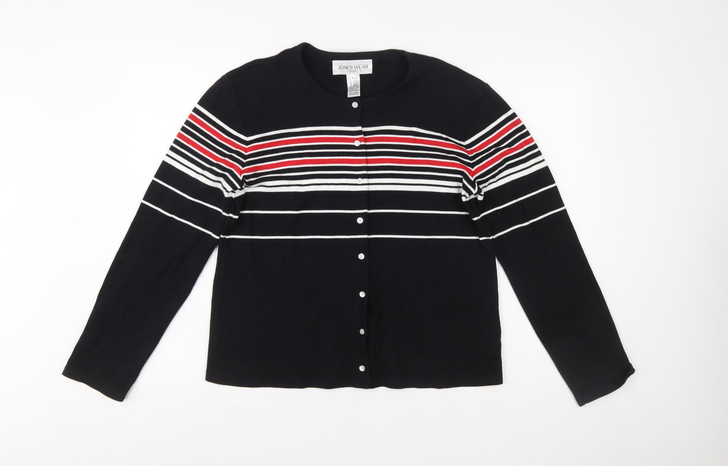 Jones Wear Women’s Black Striped Cotton Button-Up Top L