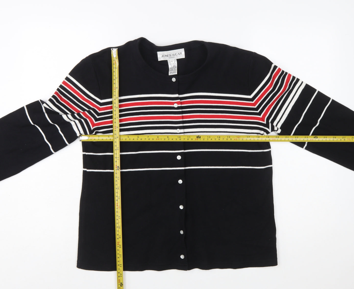 Jones Wear Women’s Black Striped Cotton Button-Up Top L