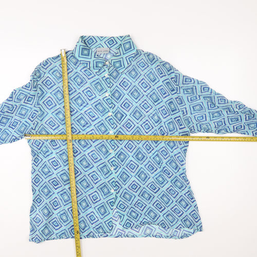 New Look Women Blue Geometric Long Sleeve Button-Up Shirt Size 16