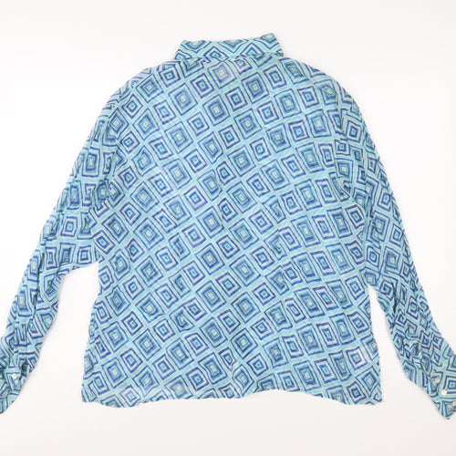 New Look Women Blue Geometric Long Sleeve Button-Up Shirt Size 16