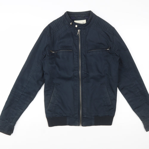River Island Men's Blue Biker Jacket Size S Cotton Twill Full Zip