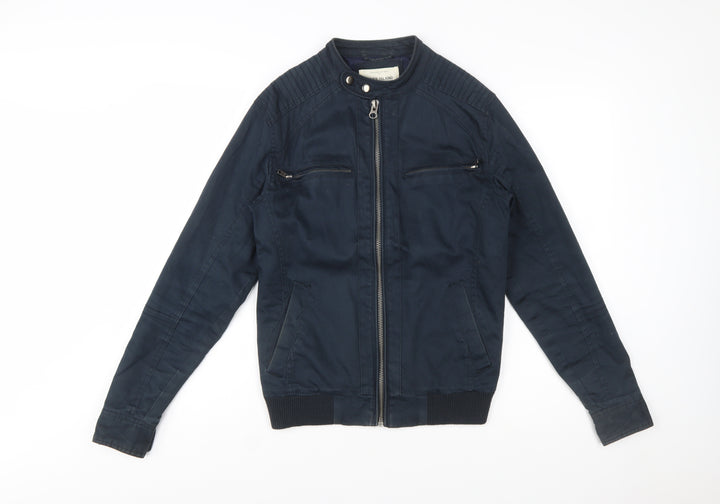 River Island Men's Blue Biker Jacket Size S Cotton Twill Full Zip