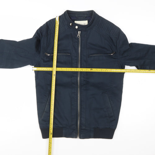 River Island Men's Blue Biker Jacket Size S Cotton Twill Full Zip