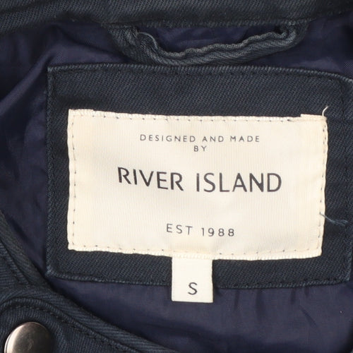 River Island Men's Blue Biker Jacket Size S Cotton Twill Full Zip