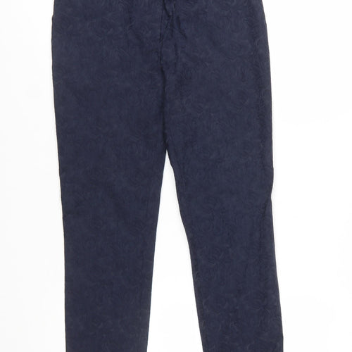 Next Women Blue Floral Jacquard Cropped Slim Trousers Size 10