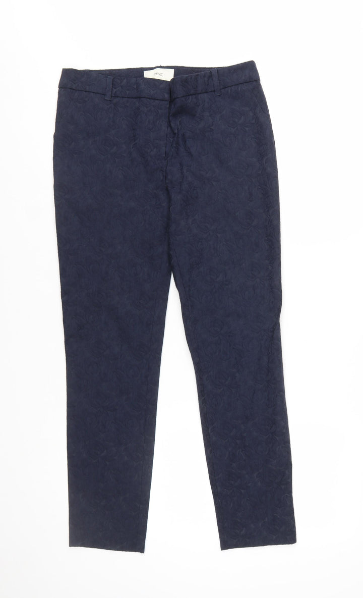 Next Women Blue Floral Jacquard Cropped Slim Trousers Size 10