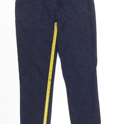 Next Women Blue Floral Jacquard Cropped Slim Trousers Size 10