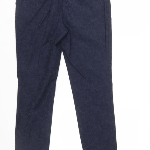 Next Women Blue Floral Jacquard Cropped Slim Trousers Size 10