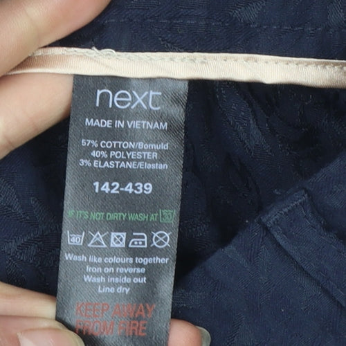 Next Women Blue Floral Jacquard Cropped Slim Trousers Size 10