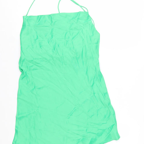Zara Women Green Viscose Slip Dress Size 12 Summer Party