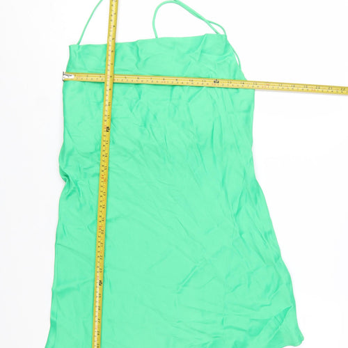 Zara Women Green Viscose Slip Dress Size 12 Summer Party