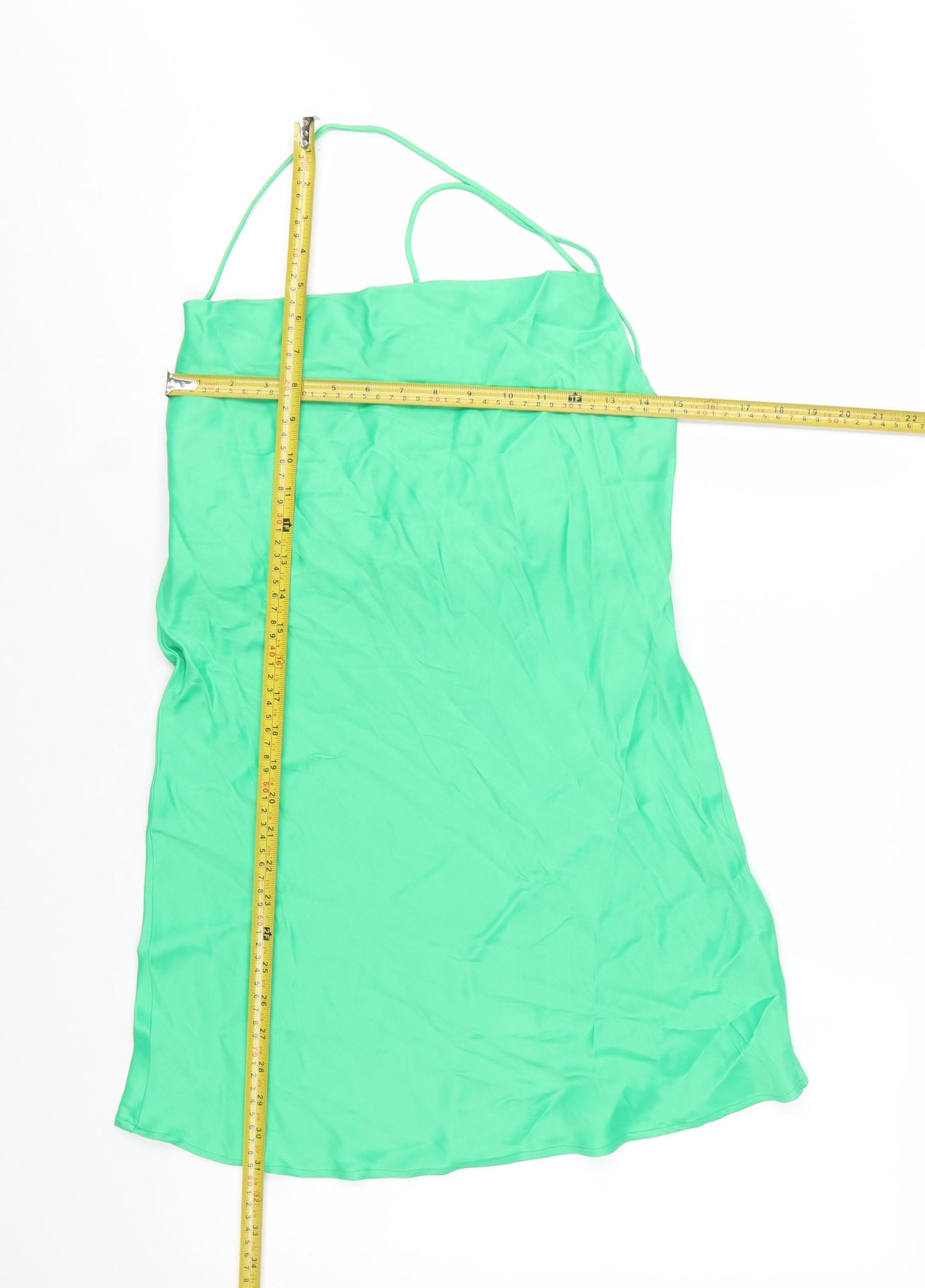 Zara Women Green Viscose Slip Dress Size 12 Summer Party
