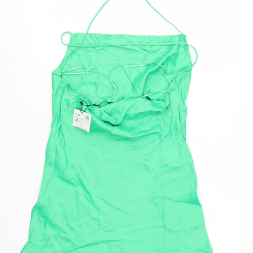 Zara Women Green Viscose Slip Dress Size 12 Summer Party