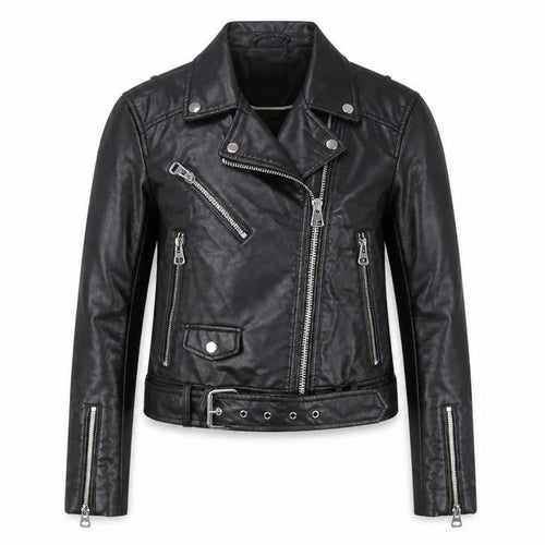 Zara Women Black XS Biker Faux Leather Belted Jacket