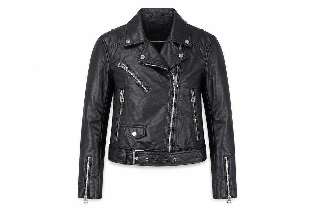 Zara Women Black XS Biker Faux Leather Belted Jacket