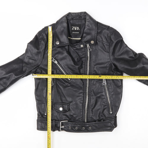 Zara Women Black XS Biker Faux Leather Belted Jacket